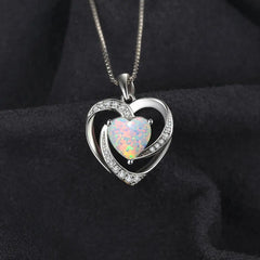 JewelryPalace Heart Love 2.4ct Created Opal 925 Sterling Silver Pendant Necklace