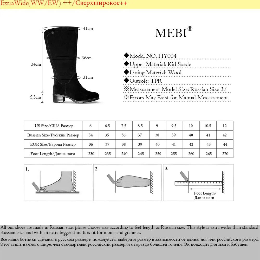 MEBI Plus Size Extra Wide Women Winter Boots Warm Wool Lining Snow Boots