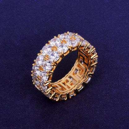 Two Rows Solitaire Couples Rings for Men Real Copper Gold Color Cubic Zircon