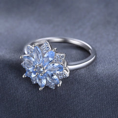 Flower 1.2ct Created Light Blue Spinel 925 Sterling Silver Cocktail Ring