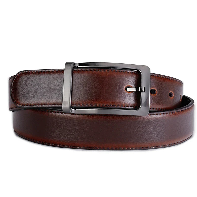 1Pcs Men's Genuine Leather Reversible Belt Rotated Buckle Two In One Big And Tall
