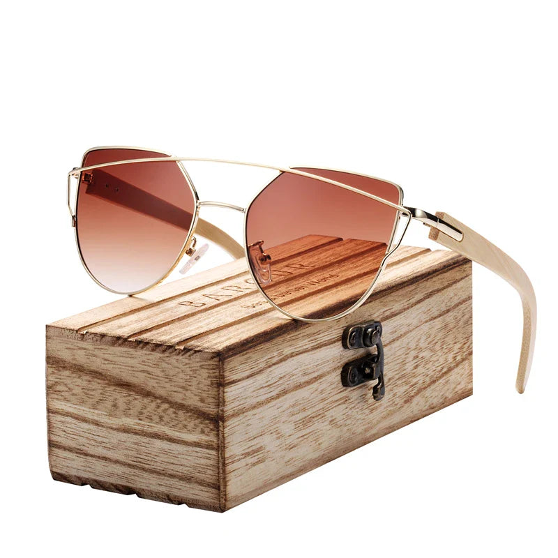 BARCUR Polarized Sunglasses Wood Cat Eye Women Sun Glasses Cat Eye Lady Luxury Fashion Sun Shades With Box Free Eyewear