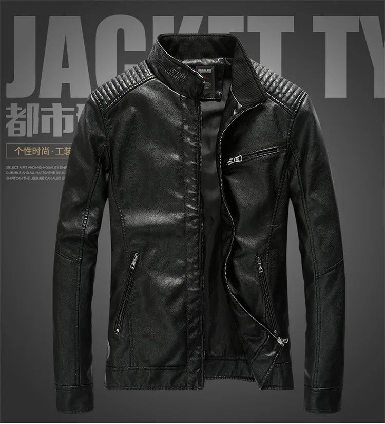 Mens PU Leather Jacket Fleece and Thicken Male Coats Motorcycle Clothing