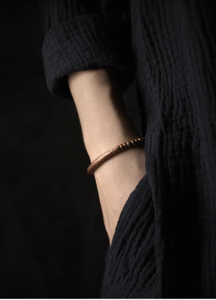 Handmade Hammered Pure Copper Bracelet Vintage  Artificial Oxidized Street Rock Style Metal Unisex Jewelry For Men Women
