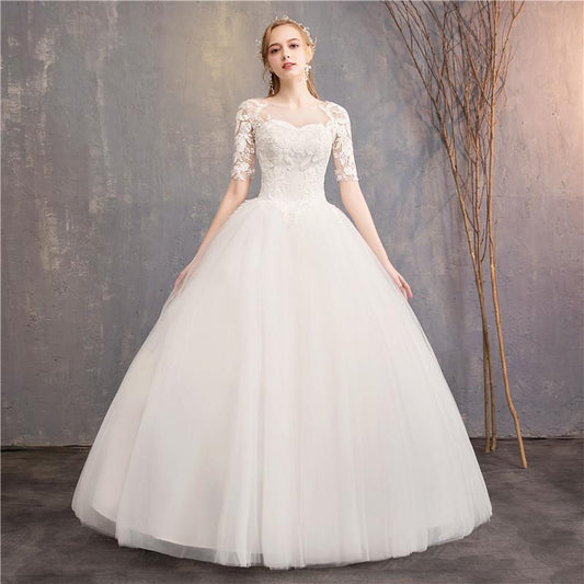 White Bridesmaid Dresses: Wedding Dress Half Cap Sleeve Princess Illusion