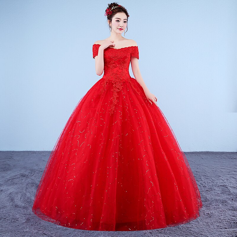 White Bridesmaid Dresses: Ball Gown Lace Up Long Red White Wedding Dress Plus Size