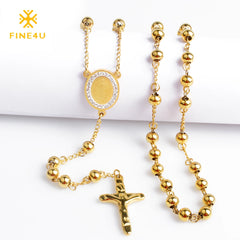 Cross Pendant Necklace For Men Women 316L Stainless Steel Rosary Beads Necklace