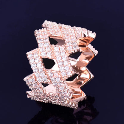 Bubble Letter Miami Cuban Link Rings for Men Gold Color Iced Out Full Zircon Hip Hop