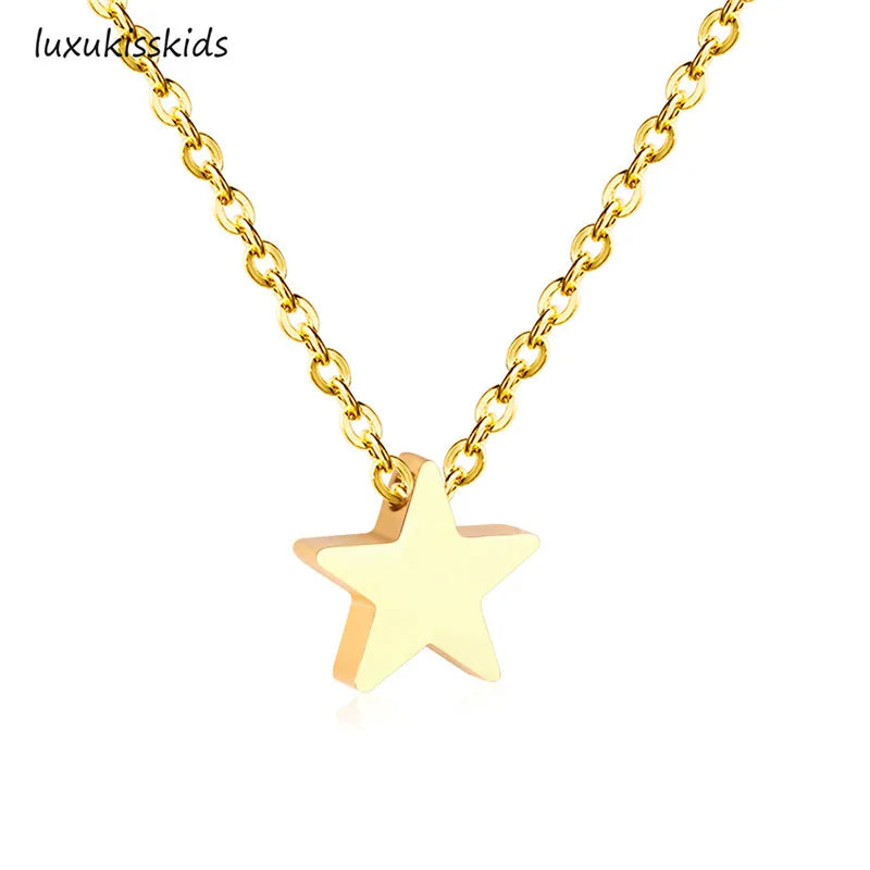 LUXUKISSKIDS Heart Star Moon Pendant Necklaces Tiny Charms Stainless Steel Choker Women/Girls Y2K Sweater Boho Jewelry Collares