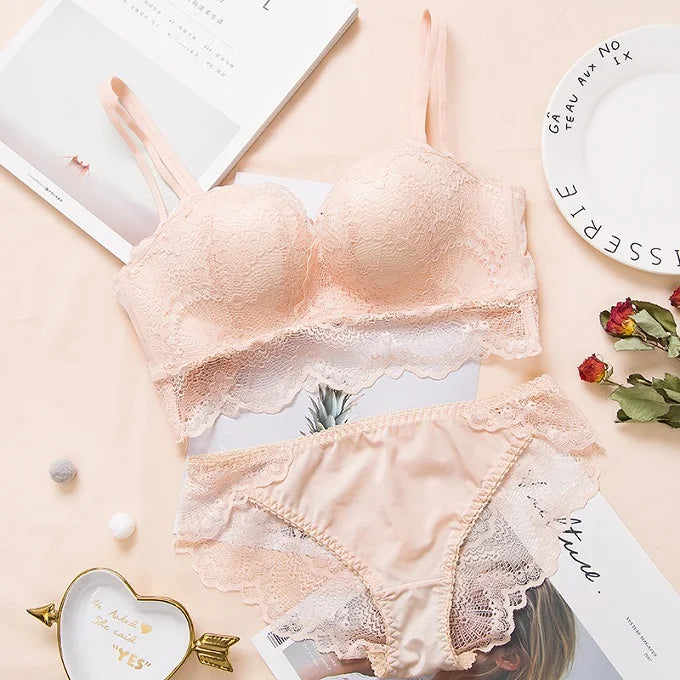Comfortable Gathering Underwear Suit push up bra Ring-free lace edge