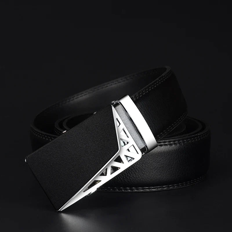 COWATHER Genuine Leather belts for men Automatic Ratchet Buckle Fashion casual Leather belts Waist 30-44 BROWN BLACK CZ052