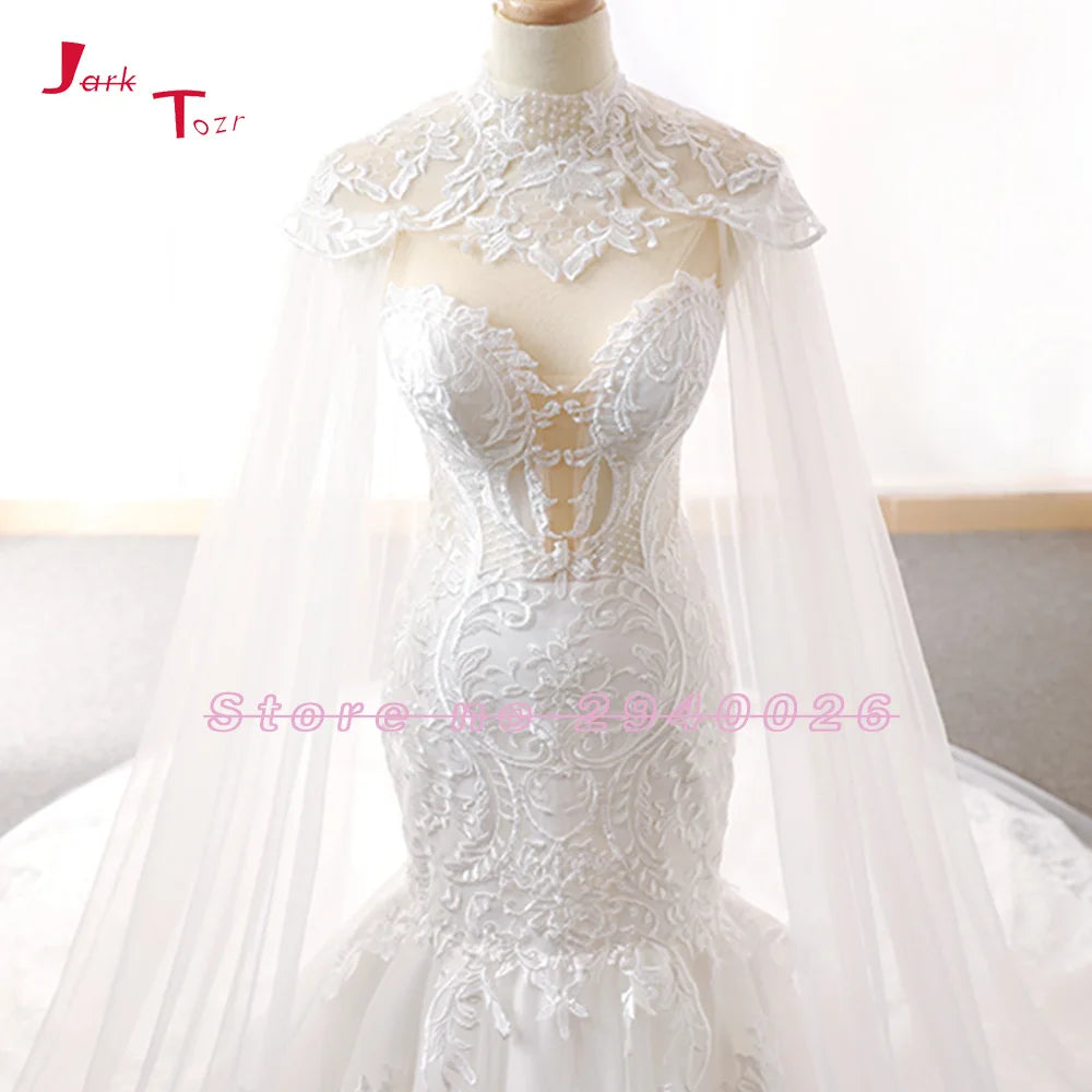 White Bridesmaid Dresses: Wedding Dresses With Tulle Shawl Slim Elegant Bridal Gowns