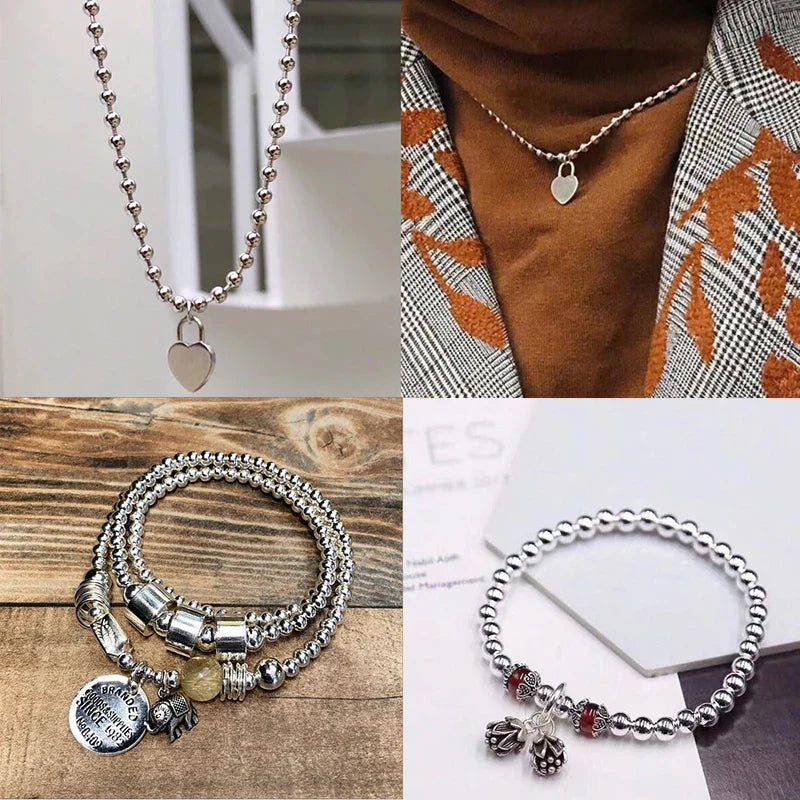 2-5MM 925 Sterling Silver Round Beads Spacer Beads Jewelry Findings Accessories Silver Bead for Bracelet&Necklace Jewelry Making