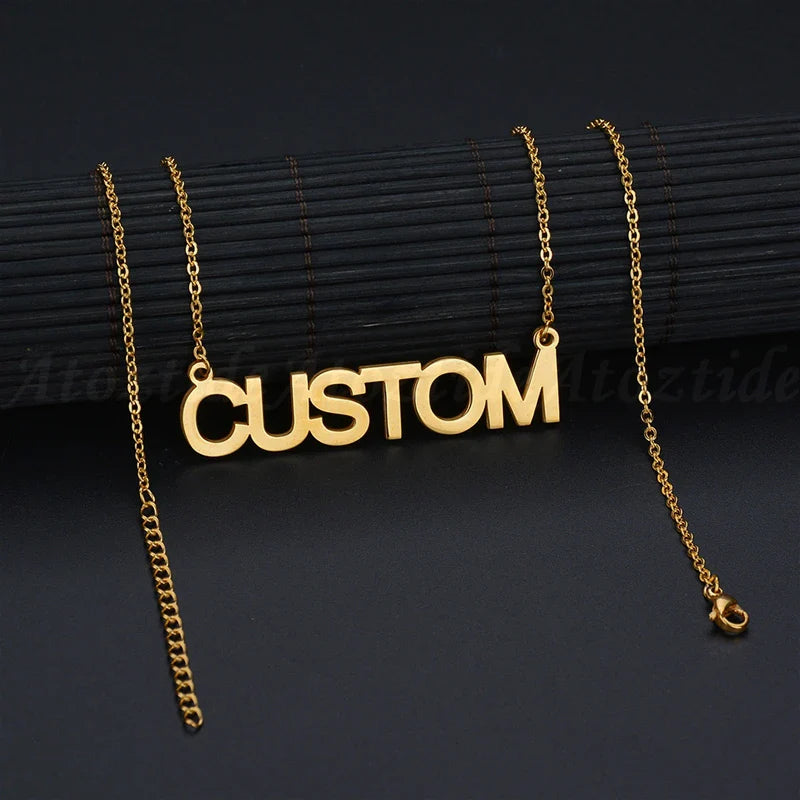 Atoztide Customized Fashion Stainless Steel Name Necklace Personalized Letter Gold Color Choker Necklace Pendant Nameplate Gift