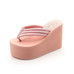 Women Fashion Summer Chunky Sole Wedges Heels Flip Flops Casual Shoes