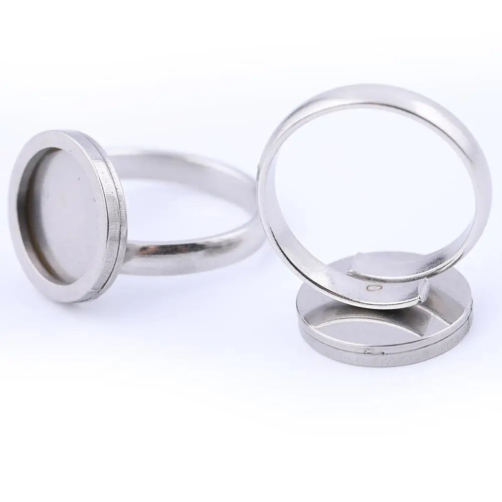 onwear 10pcs rose gold plated Fitting 12mm round cabochon ring blanks adjustable stainless steel base setting diy jewelry bezels