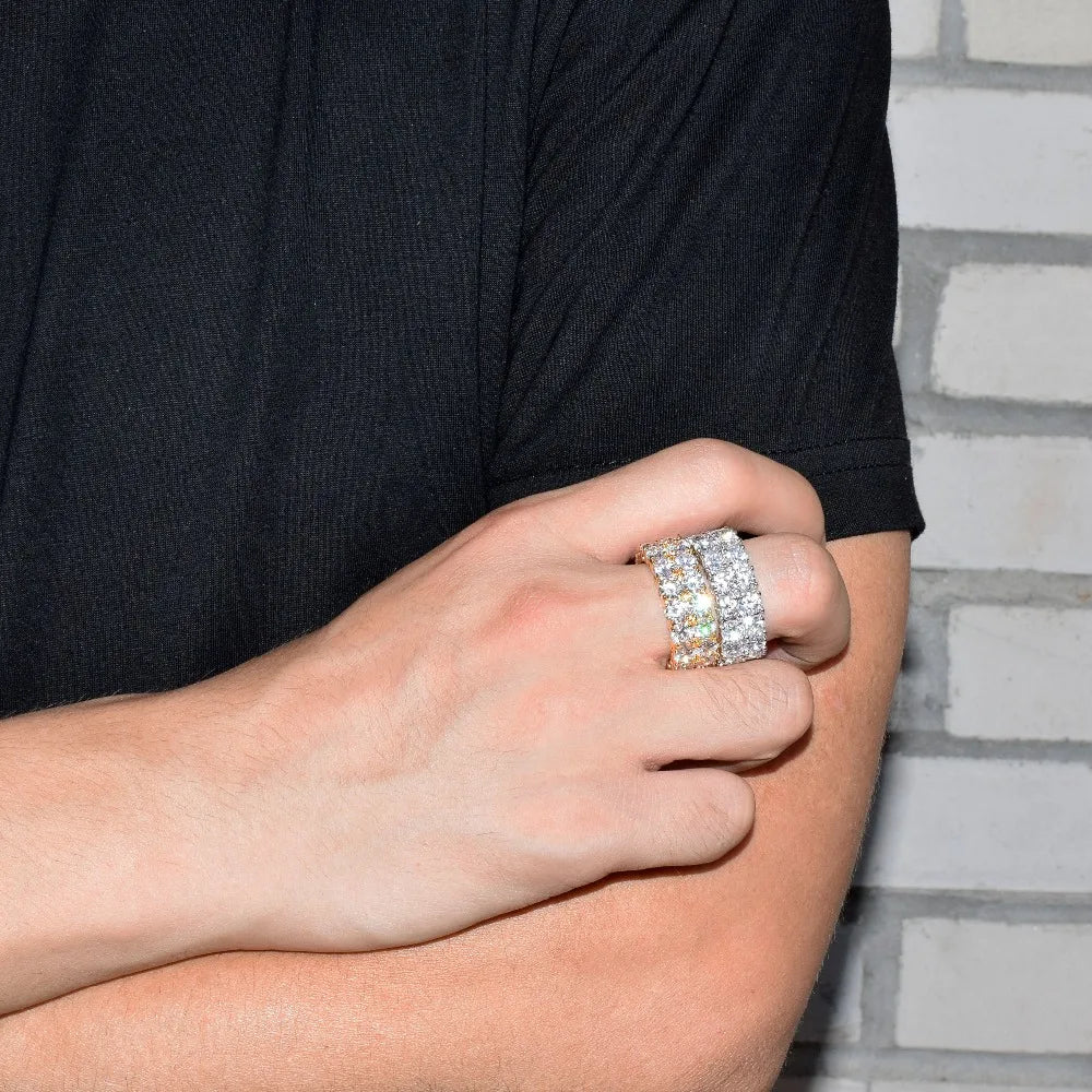 Two Rows Solitaire Couples Rings for Men Real Copper Gold Color Cubic Zircon