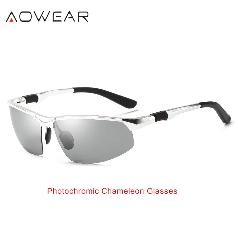 Sunglasses Men Polarized Day Night Driving Glasses Aluminium Rimless