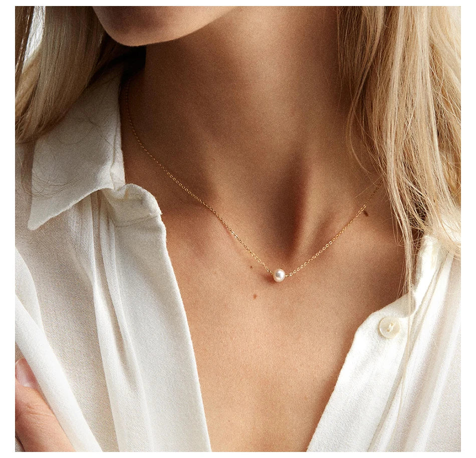 e-Manco Stainless Steel Choker imitated  Pearl Necklaces for Women Gold Color Layered Chain Necklace Jewelry