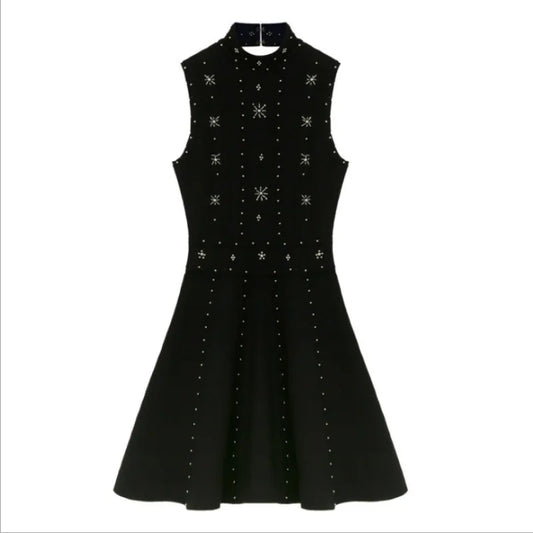 Evening wear Dresses: Women Slim Sleeveless Beading Female Vintage Dresses