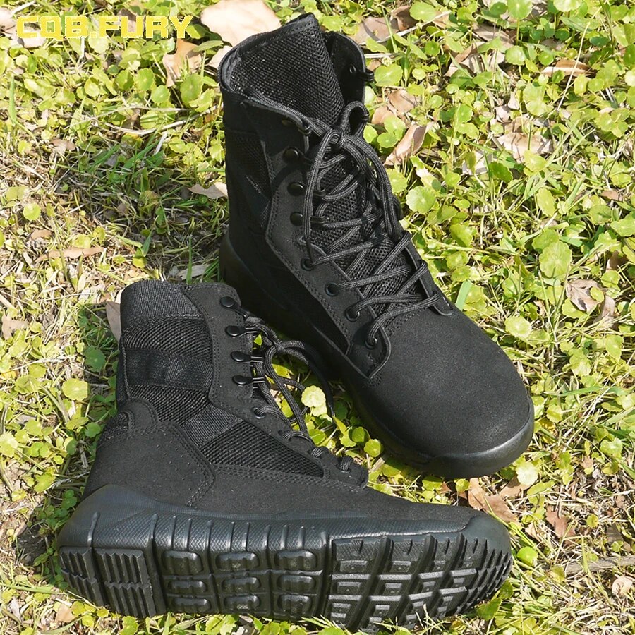 Summer Leather Breathable Mens Military Boots Tactical Wearable Mesh Army Boots