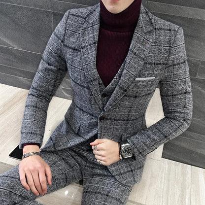 ( Jacket + Vest + Pants ) Premium Brand Fine Men's Slim Formal Business Suit Groom's Best Man Wedding Party Dress Suits 3 piezas