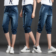 Plus Size Jeans Women Summer Elastic Waist Loose Denim Harem Pants