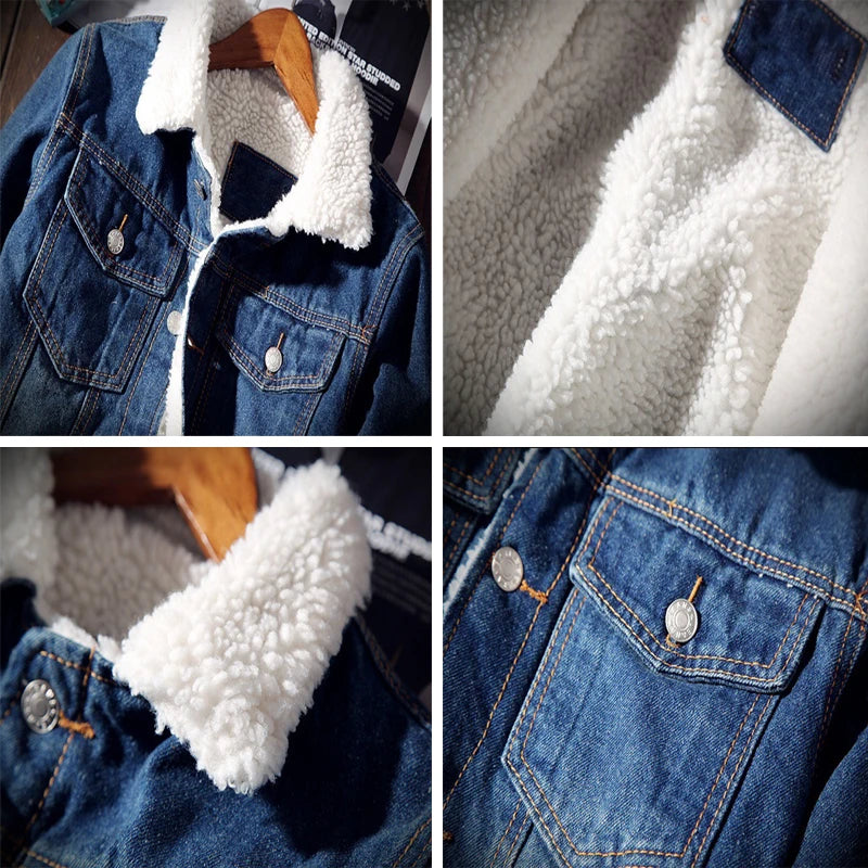 Winter Mens Denim Jackets Fashion Men Fleece Thick Warm Jeans Jacket