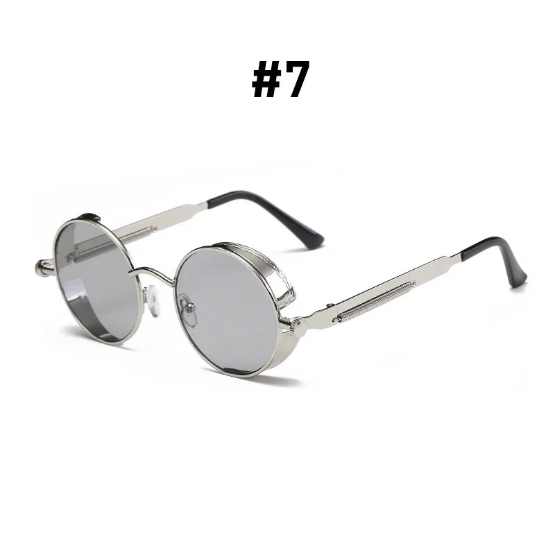 VIVIBEE Vintage Steampunk Red Sunglasses Men Round Punk Alloy Metal Retro Sun Glasses Women 2026 Goggles Gothic Style Shades