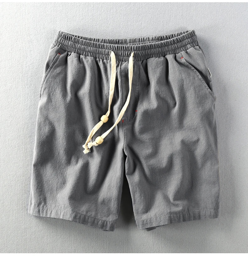 Schinteon Summer Men Casual Cotton Linen Shorts Knee Length Beach Elastic Waist Shorts Solid Color Comfortable Pants New