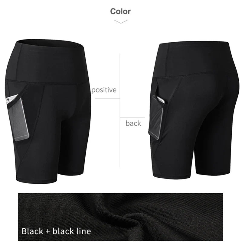 2023 Summer Gym Shorts Women High Waist Compression Quick Dry Yoga Shorts femme Fitness Running Push Up Shorts Pockets Design