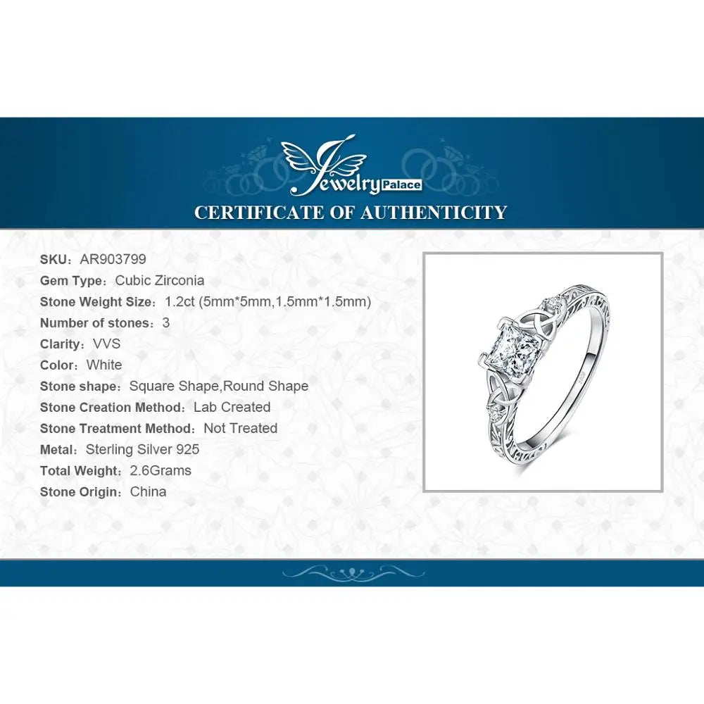 925 Sterling Silver Engagement Ring for Woman Celtic 5A CZ Simulated Diamond Ring