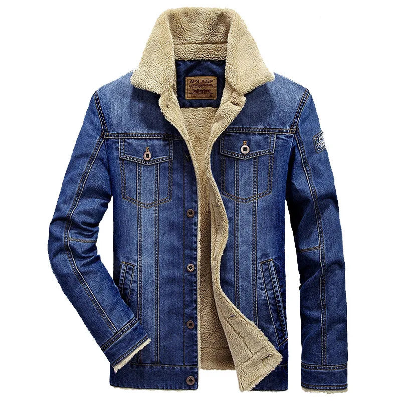 Winter Jackets Men Oversized Fleece Denim Jacket 6XL 7XL Streetwear Jacket Coat Men's