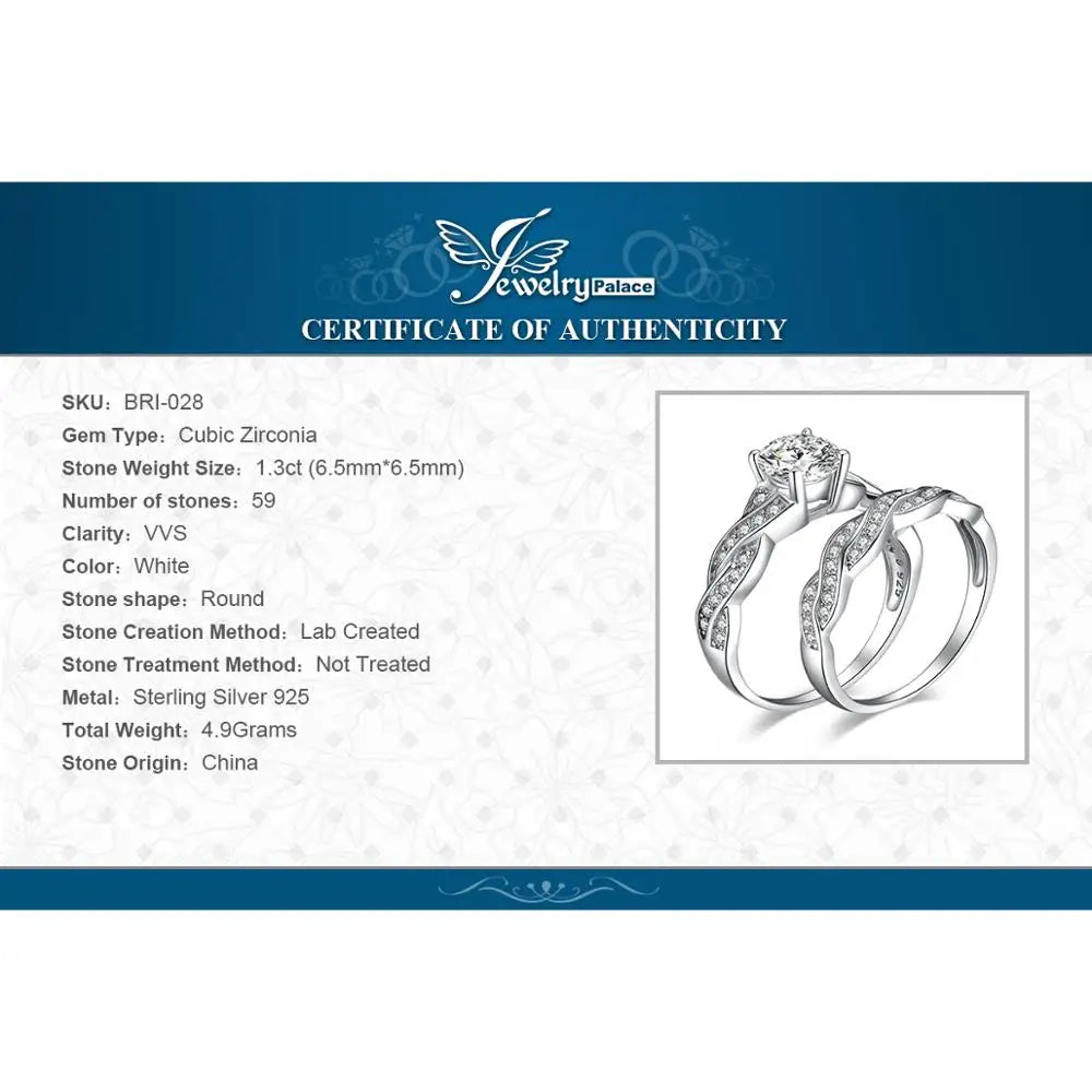 2 Pcs Engagement Wedding Ring Sets For Women 925 Sterling Silver 1.5ct