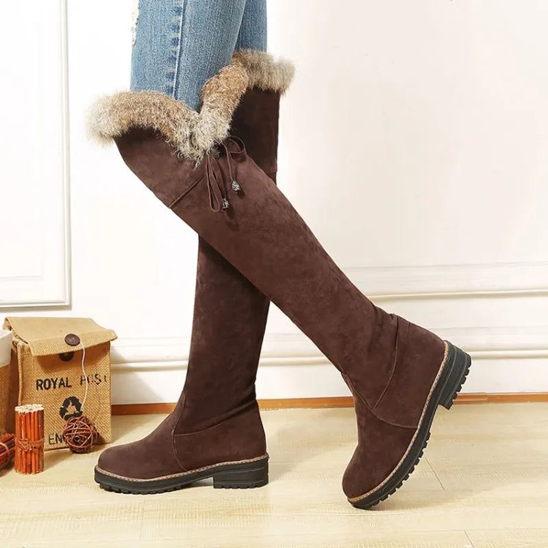 Snow Boots for Women: Fur Plush Over Knee High Boot Ladies