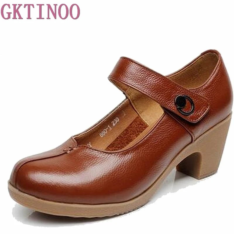 GKTINOO Spring Autumn Shoes Woman 2023 Genuine Leather Women Pumps Lady Leather Round Toe Platform Shallow Mouth Shoe Size 32-42