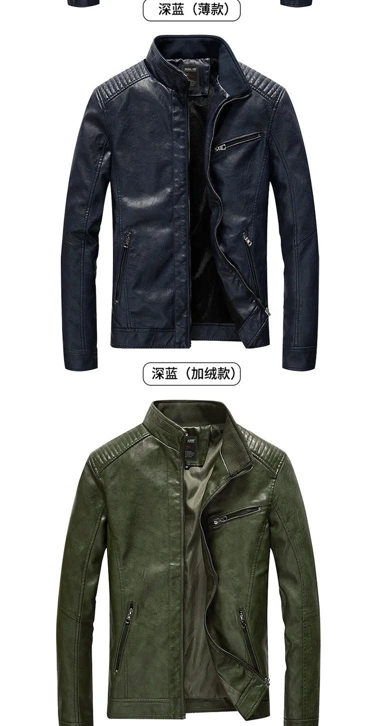 Mens PU Leather Jacket Fleece and Thicken Male Coats Motorcycle Clothing