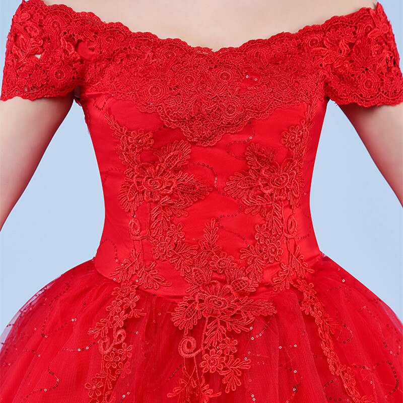 White Bridesmaid Dresses: Ball Gown Lace Up Long Red White Wedding Dress Plus Size