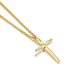 Cubic Zircon Cross Pendant Women Necklace Stainless Steel Charm CZ Stone Dainty