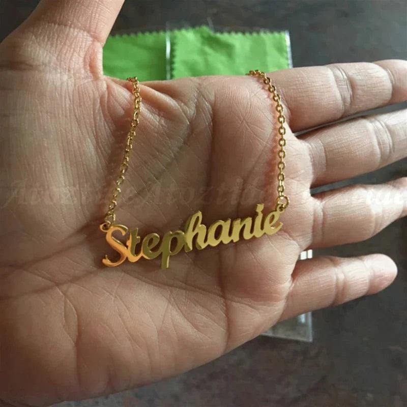 Atoztide Customized Fashion Stainless Steel Name Necklace Personalized Letter Gold Color Choker Necklace Pendant Nameplate Gift