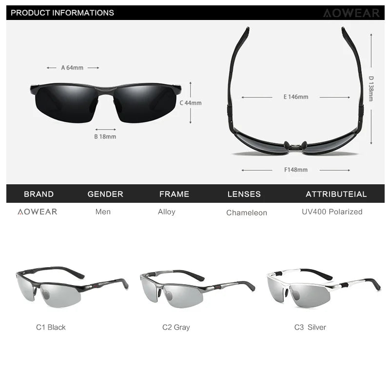 Sunglasses Men Polarized Day Night Driving Glasses Aluminium Rimless