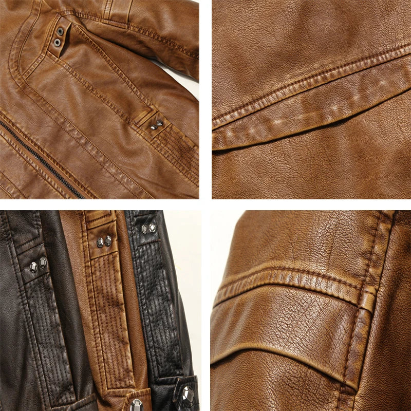 Autumn Winter Mens PU Leather Jacket Motorcycle Leather Coats Mens