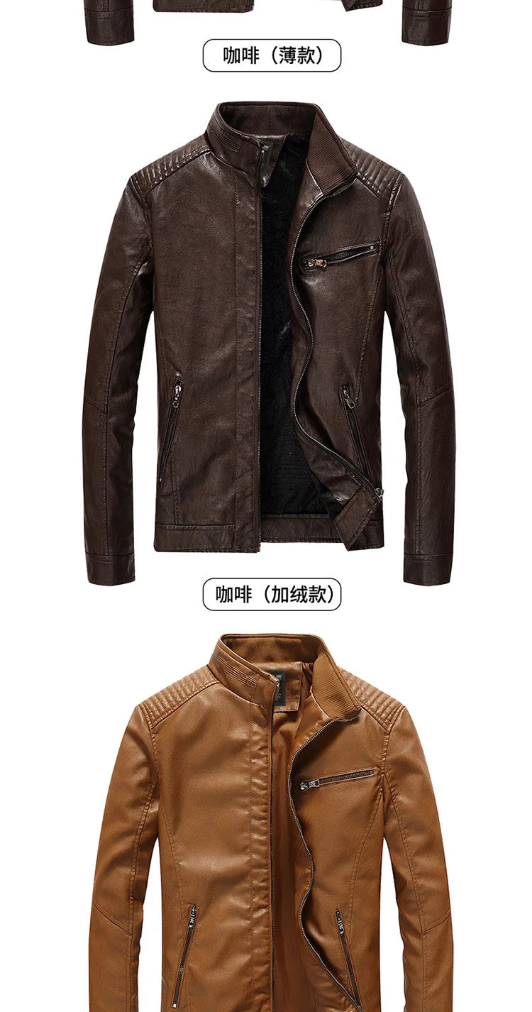 Mens PU Leather Jacket Fleece and Thicken Male Coats Motorcycle Clothing