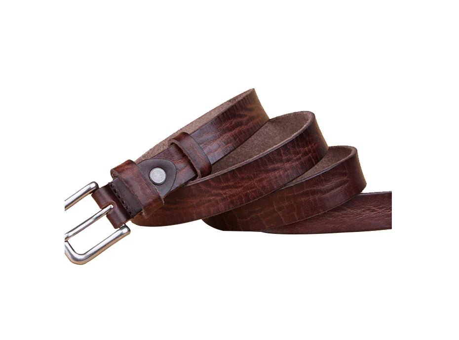 MaiKun Thin Belts for Women Unisex Genuine Leather Belt Female Metal Pin Buckle Belt