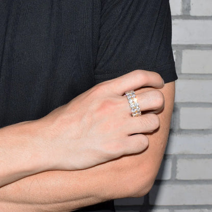 Two Rows Solitaire Couples Rings for Men Real Copper Gold Color Cubic Zircon