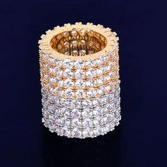Bubble Letter Four Rows Solitaire Men's Rings Copper Charm Gold Color Cubic Zircon