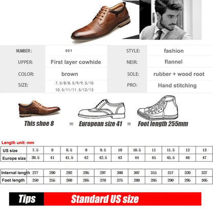 ZFTL New Man Dress shoes Big size Cow Leather Men's Business shoes Lace-up Men formal shoes fashion male Handmade shoes Brown 01