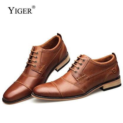 YIGER New Men Dress shoes formal shoes men's Handmade business shoes wedding shoes Big Size genuine Leather Lace-up Male  0249