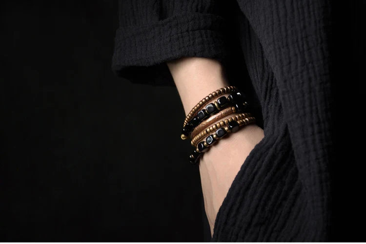 Handmade Hammered Pure Copper Bracelet Vintage  Artificial Oxidized Street Rock Style Metal Unisex Jewelry For Men Women