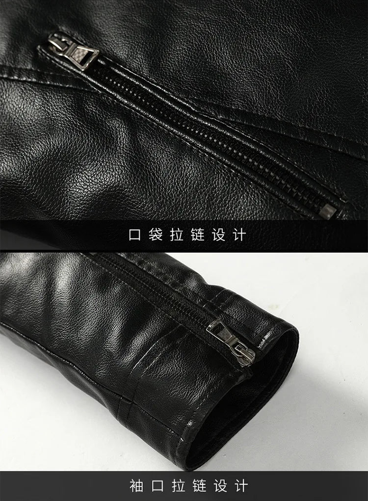 Mens PU Leather Jacket Fleece and Thicken Male Coats Motorcycle Clothing